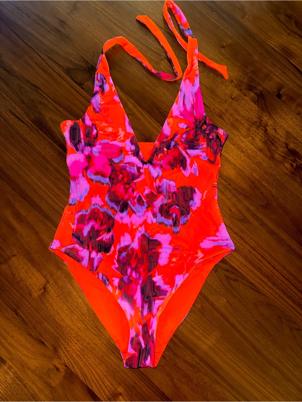 COS Pink-Red Floral One-Piece Swimsuit